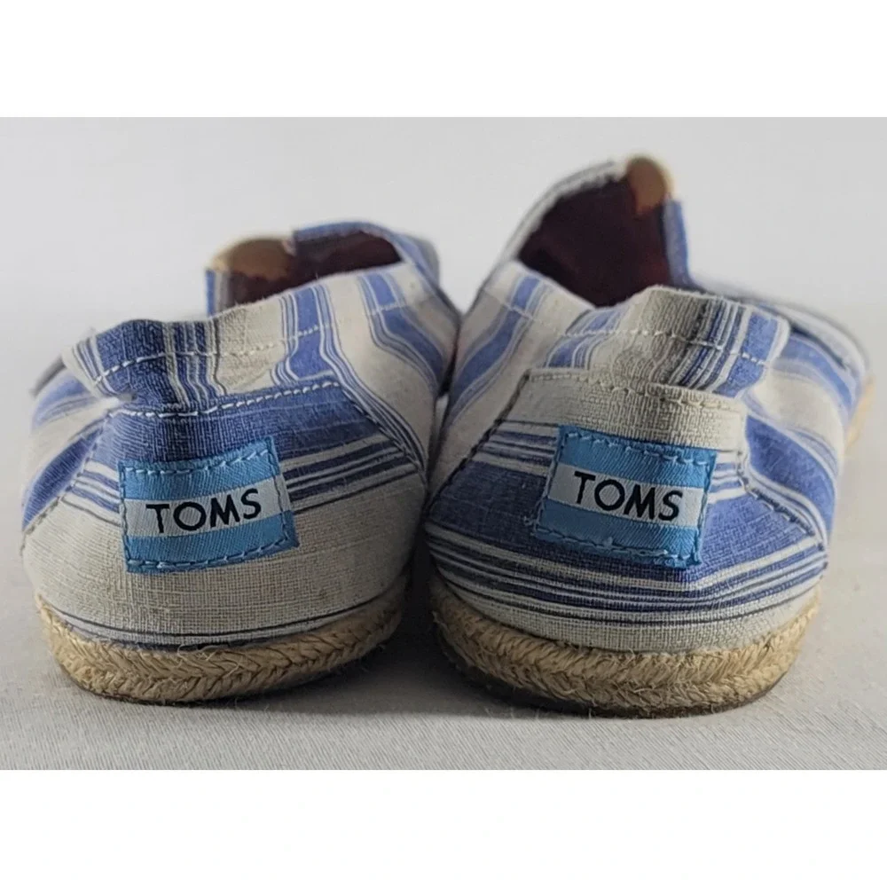 Toms Women's Size 6 W Blue And White Striped Canvas Slip On Casual Loafers Flats